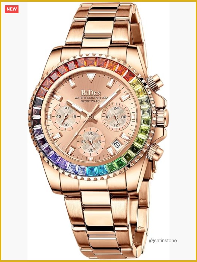 Chronograph Diamond Watch Rotatable Bezel Luminous Stainless Steel Quartz